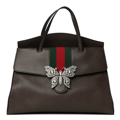 Gucci Textured Calfskin Web Crystal Butterfly Stripe Large Totem Top Handle Bag New Acero 1 of 16