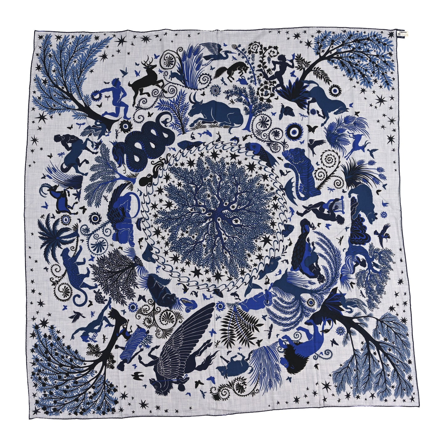 Cashmere Silk Sous Le Charme d'Orphee Shawl 140 Gris Chine Bleu Electrique