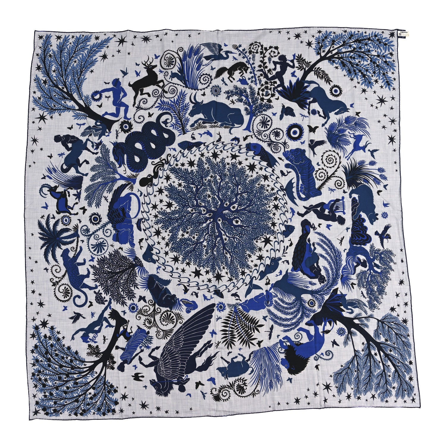 Hermes Cashmere Silk Sous Le Charme d'Orphee Shawl 140 Gris Chine Bleu Electrique 1 of 4