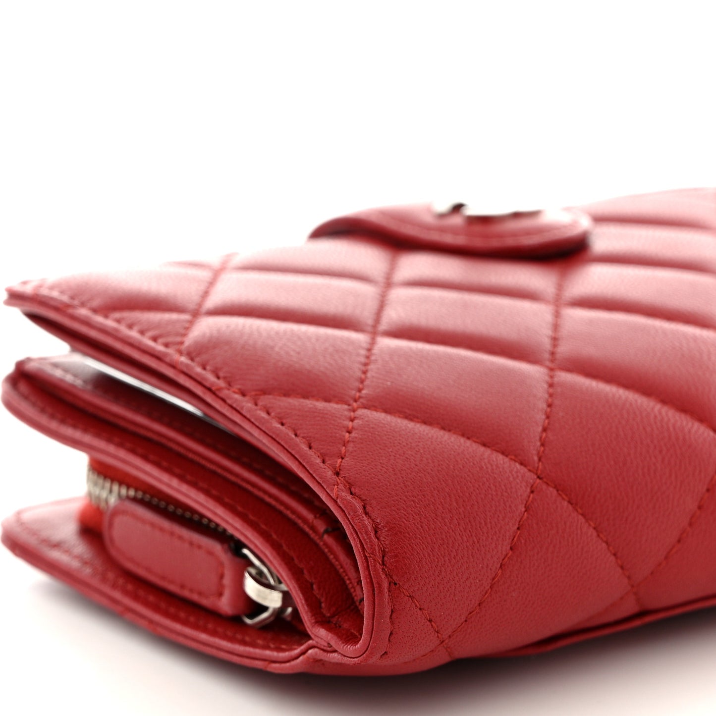 Lambskin Quilted CC French Wallet Red