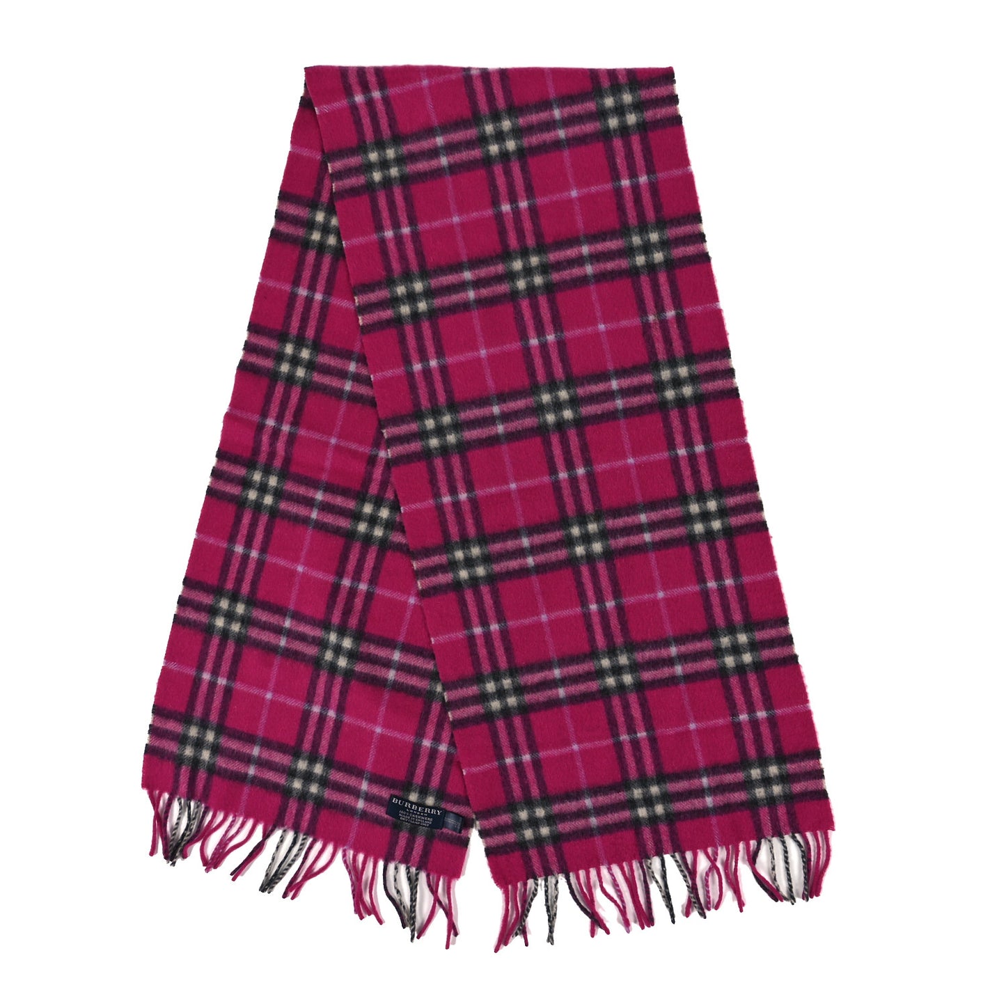 Cashmere Giant Check Fringe Scarf Pink
