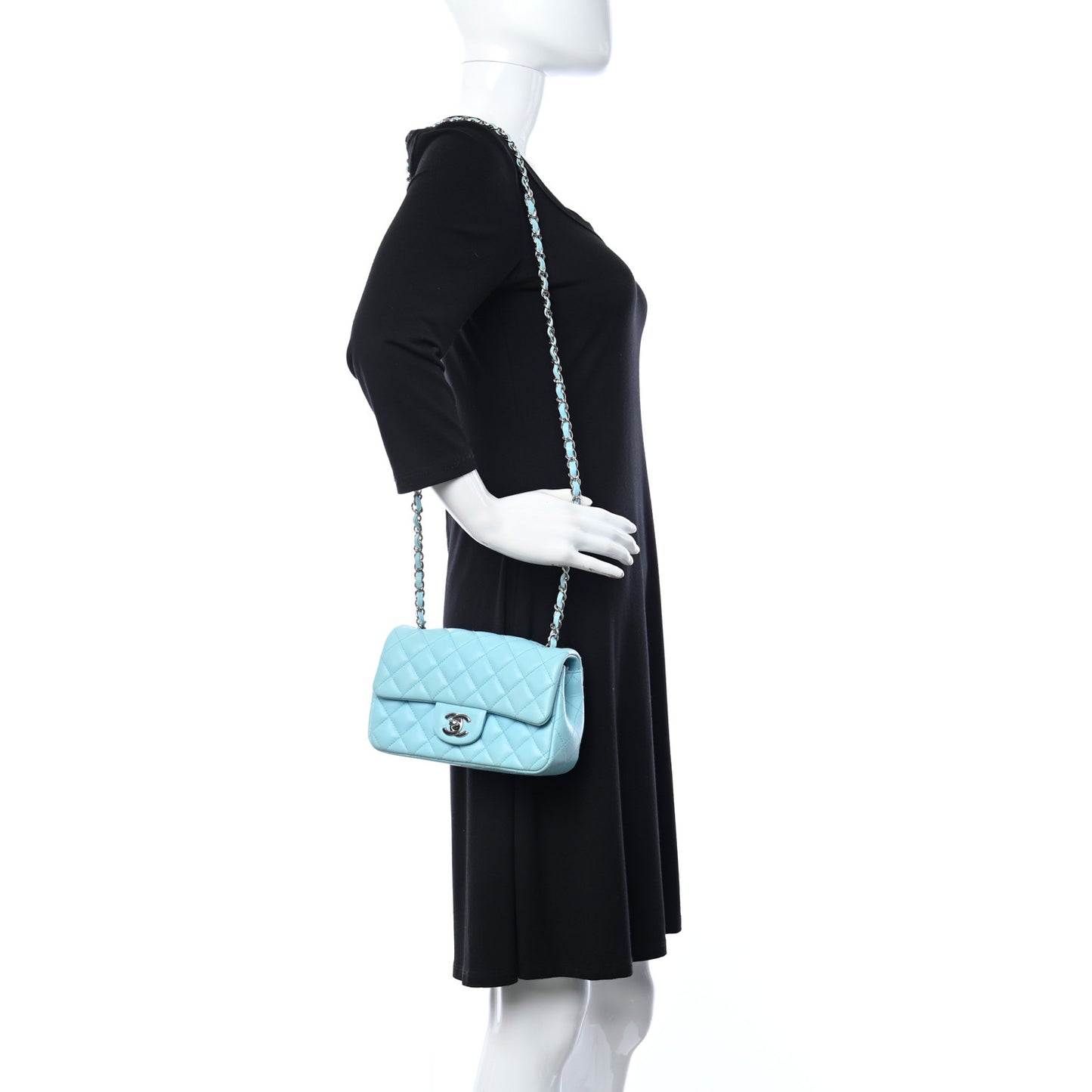 Lambskin Quilted Mini Rectangular Flap Light Blue