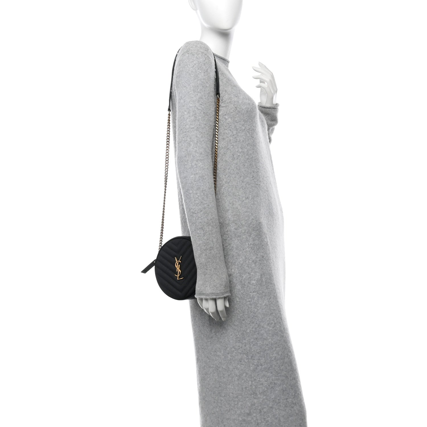 Saint Laurent Grain De Poudre Matelasse Chevron Quilted Round Vinyle Camera Bag Black 2 of 11