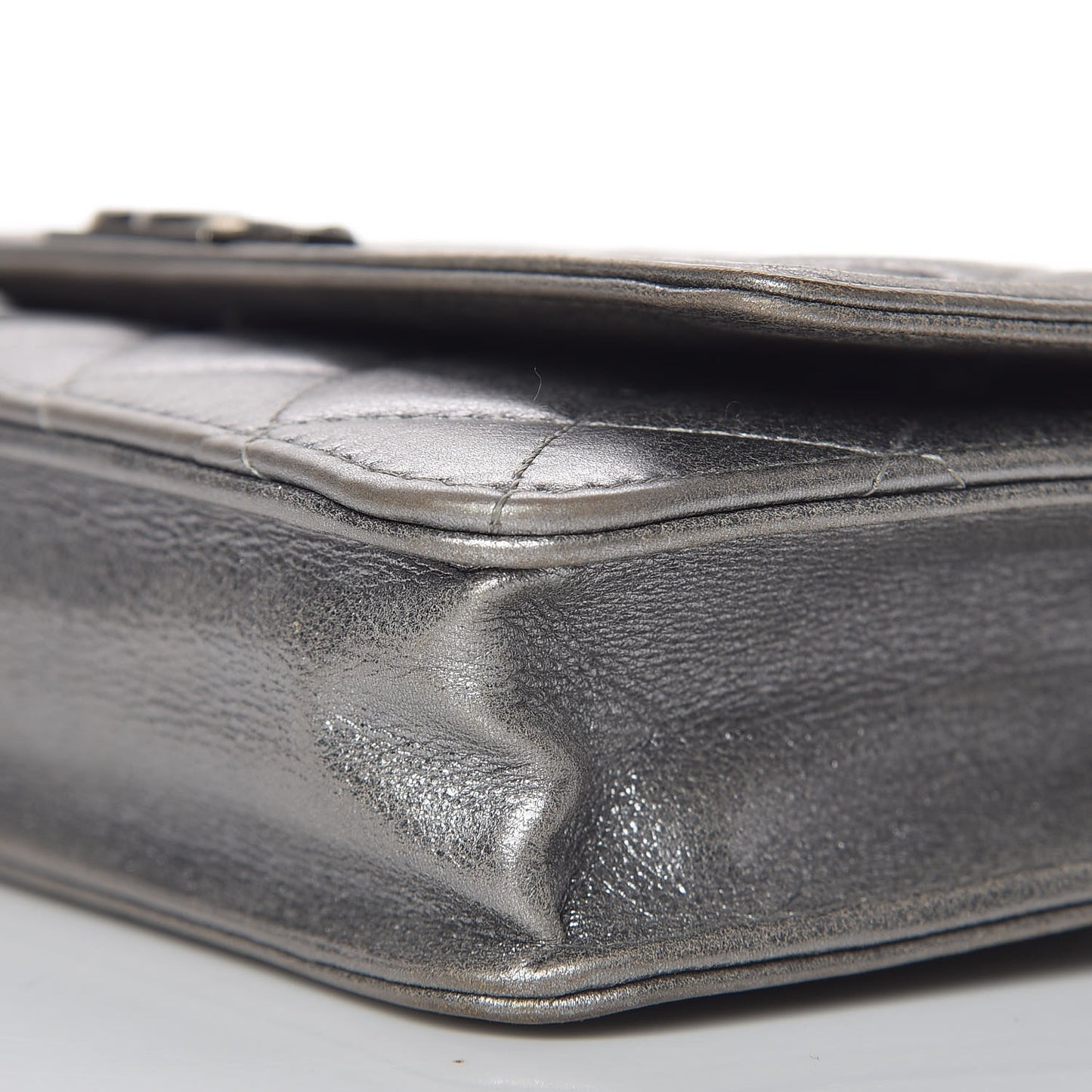 Metallic Calfskin Quilted Boy Wallet On Chain WOC Silver