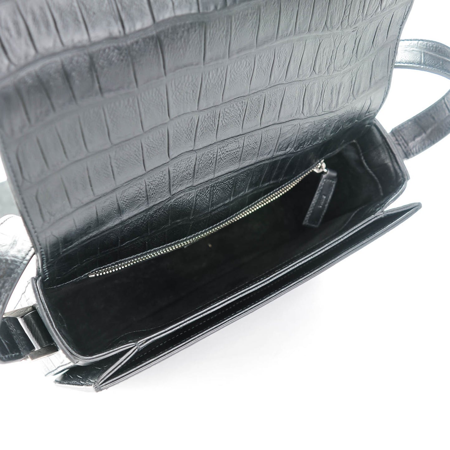 Calfskin Crocodile Embossed Medium Monogram Universite Bag Black