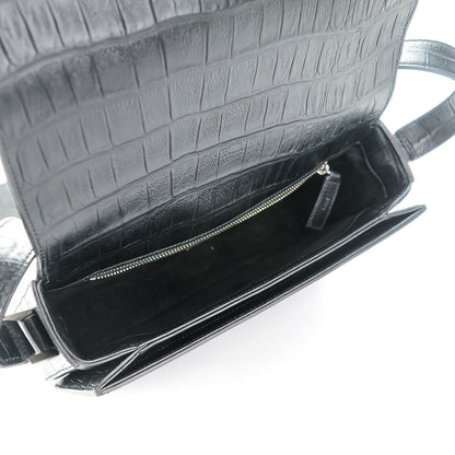 Saint Laurent Calfskin Crocodile Embossed Medium Monogram Universite Bag Black 5 of 7