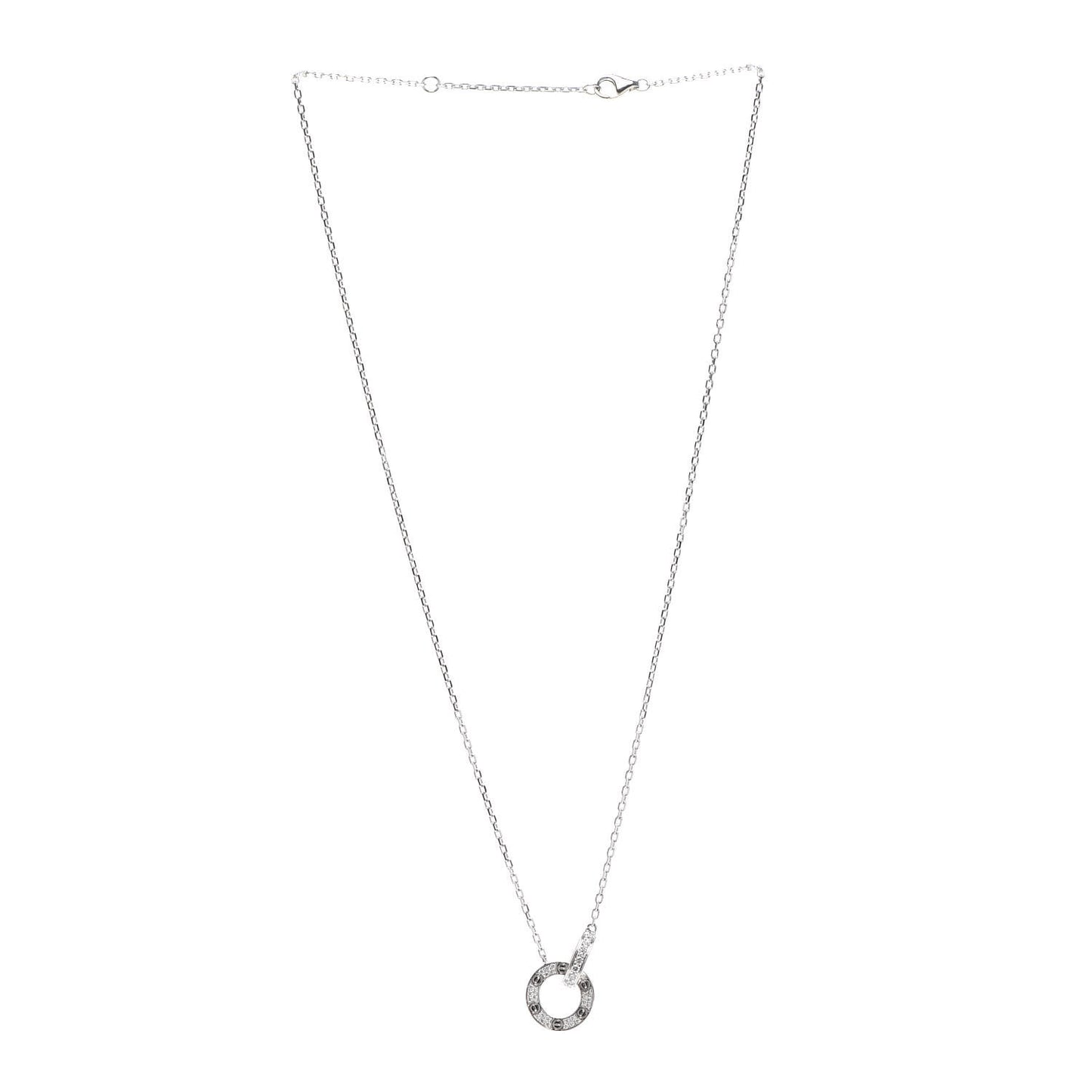 18K White Gold Diamond Interlocking LOVE Paved Necklace