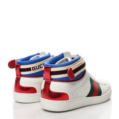 Gucci Calfskin Ayers Web Mens New Ace Stripe High Top Sneakers 8 White 4 of 8