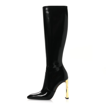 Saint Laurent Glazed Calfskin Auteuil 105mm Zip Boots 38 Black 1 of 13