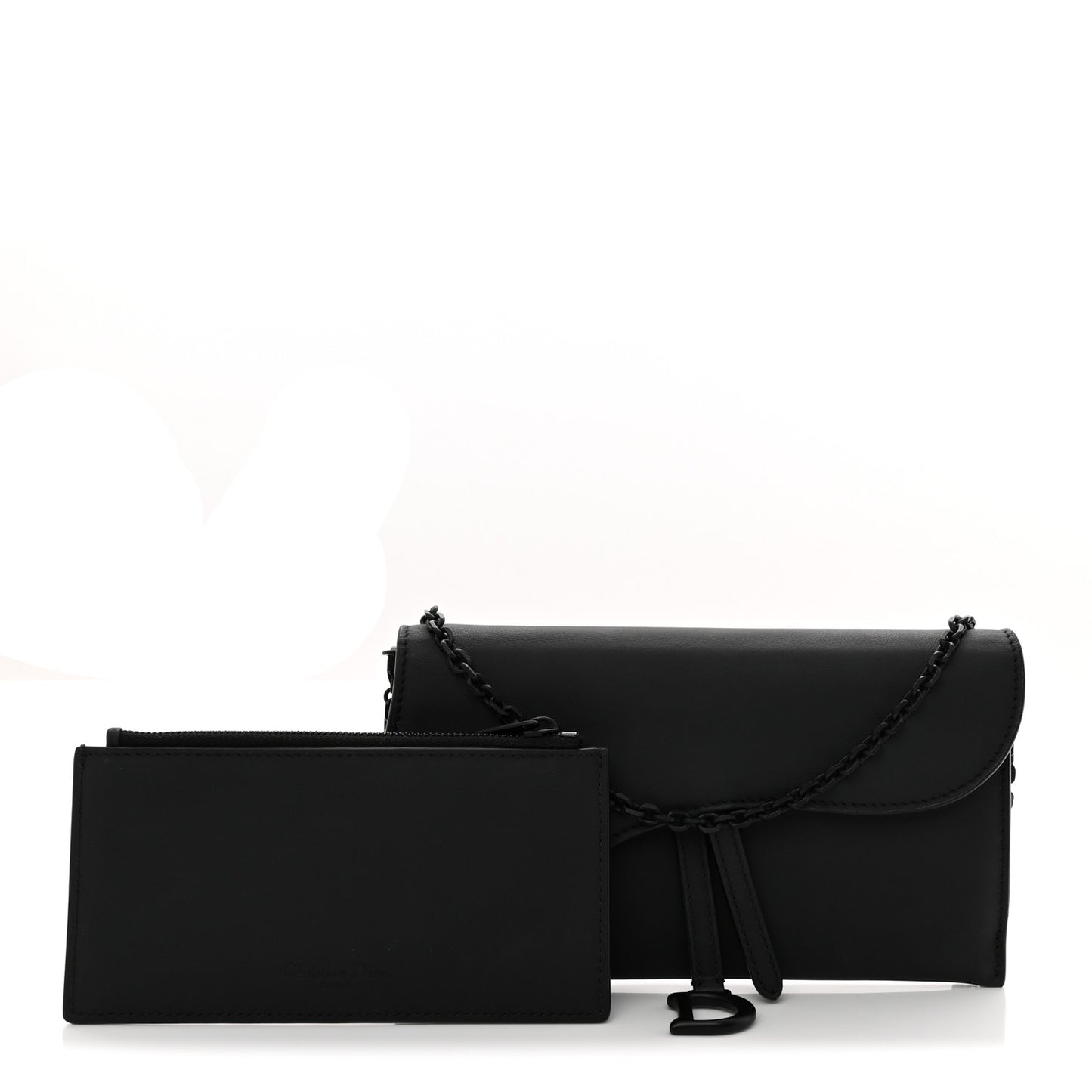 Ultra Matte Calfskin Saddle Chain Wallet Pouch Black