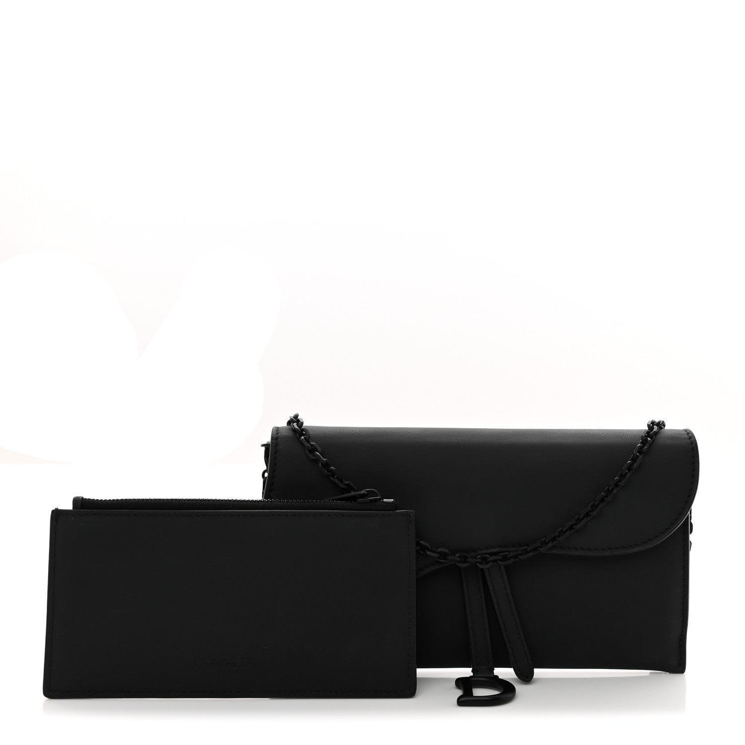 Christian Dior Ultra Matte Calfskin Saddle Chain Wallet Pouch Black 3 of 11
