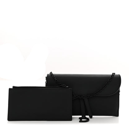 Christian Dior Ultra Matte Calfskin Saddle Chain Wallet Pouch Black 3 of 11