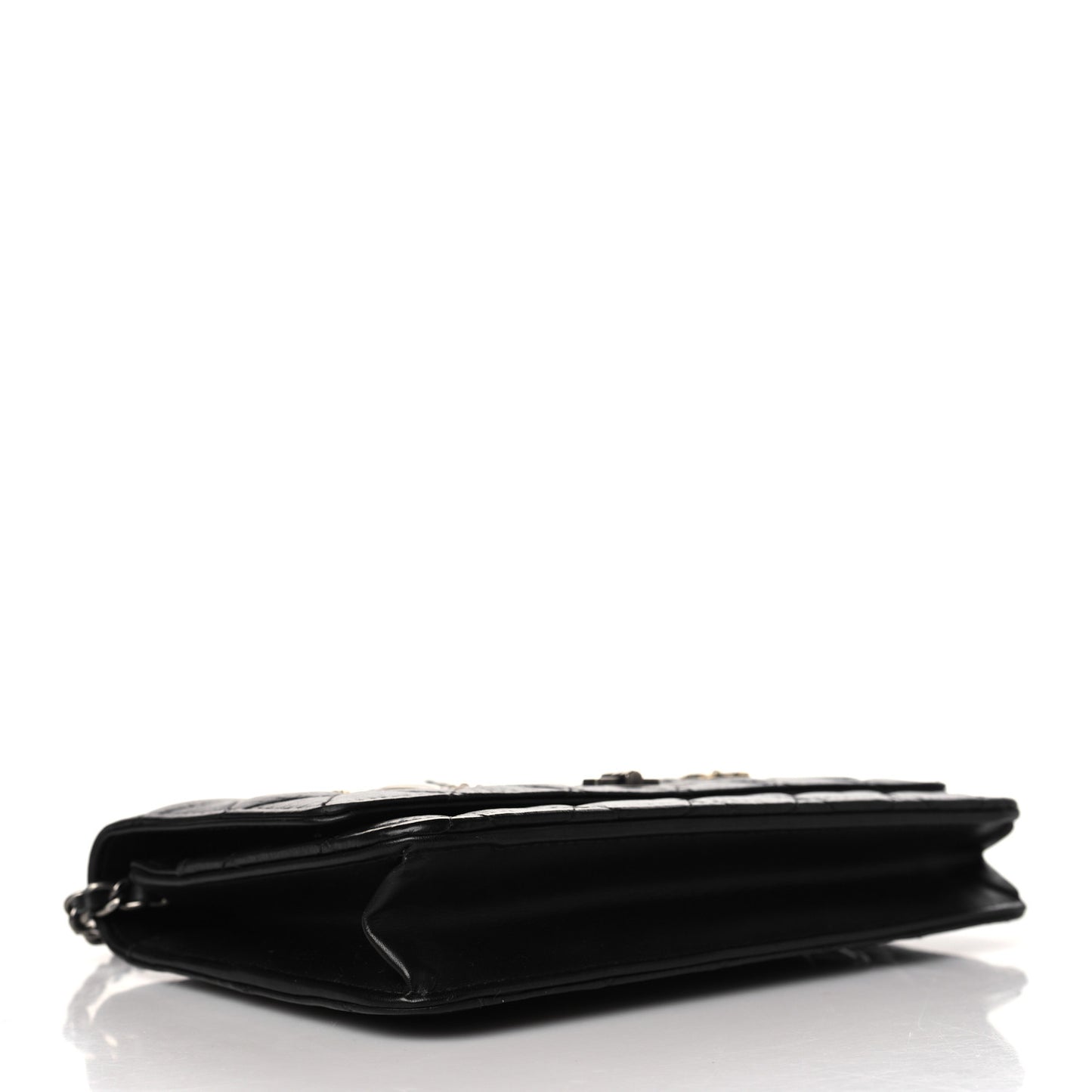 Aged Calfskin Quilted Lucky Charms 2.55 Reissue Wallet On Chain WOC Black