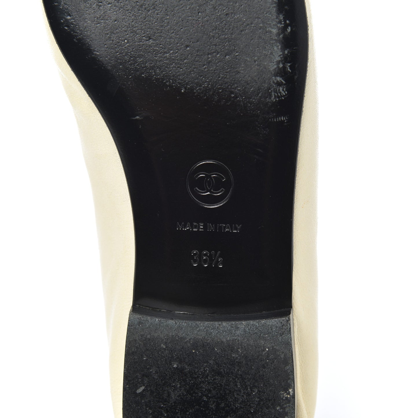 Goatskin Cap Toe Bow CC Ballerina Flats 36.5 Ivory Black