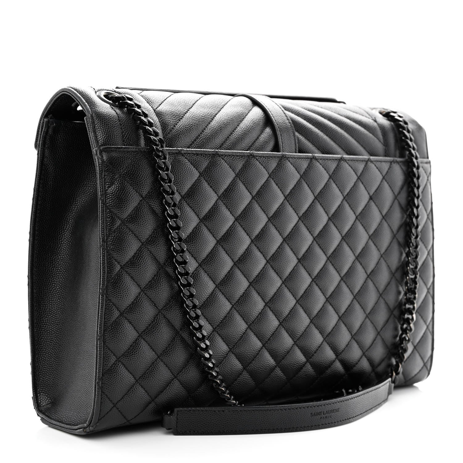 Saint Laurent Grain De Poudre Textured Mixed Matelasse Large Triquilt Monogram Monochrome Satchel Black 3 of 12