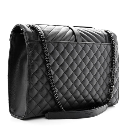 Saint Laurent Grain De Poudre Textured Mixed Matelasse Large Triquilt Monogram Monochrome Satchel Black 3 of 12