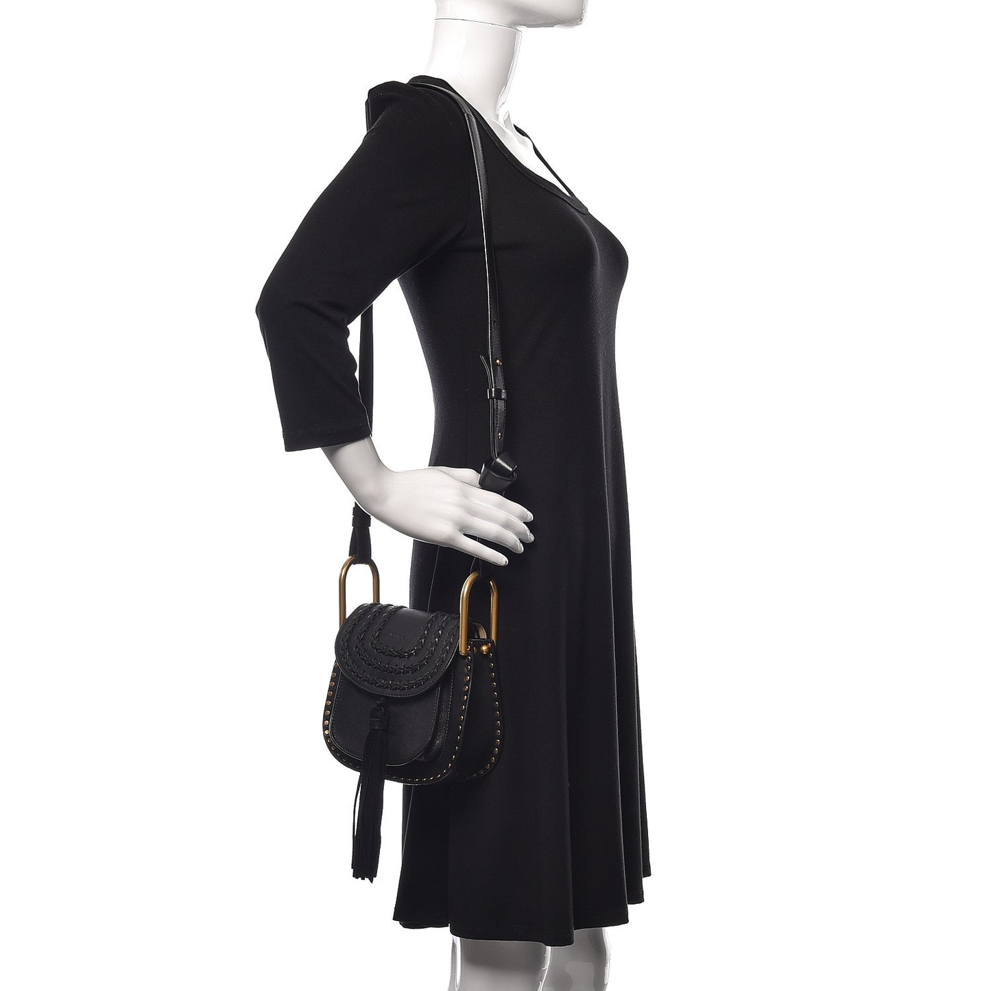 Calfskin Braided Mini Hudson Shoulder Bag Black