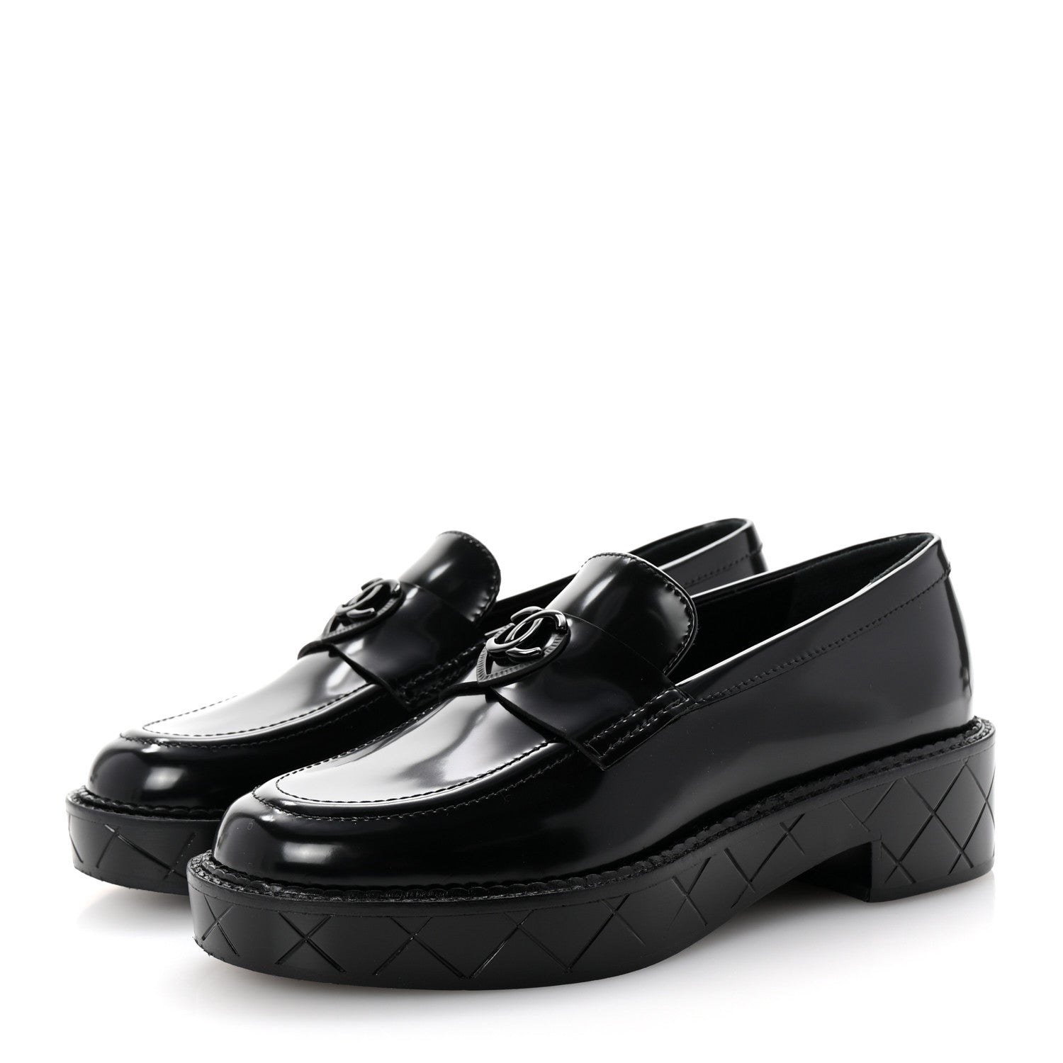 Chanel Shiny Calfskin Quilted CC Mocassin Loafers 35 Black 4 of 10