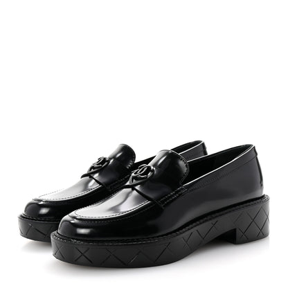 Chanel Shiny Calfskin Quilted CC Mocassin Loafers 35 Black 4 of 10