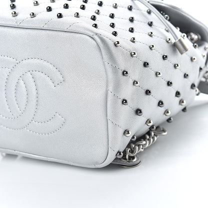 Chanel Metallic Lambskin Chevron Quilted Studded Stud Wars Backpack Silver 10 of 11