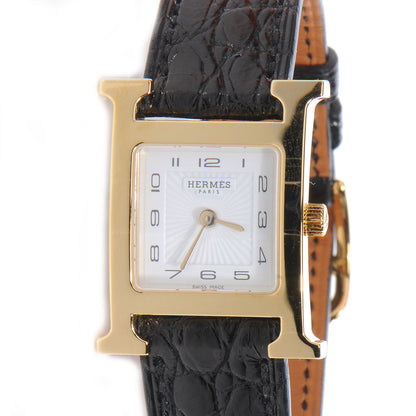 Hermes Stainless Steel Alligator 21mm Heure H Hour Quartz Watch Noir 1 of 8