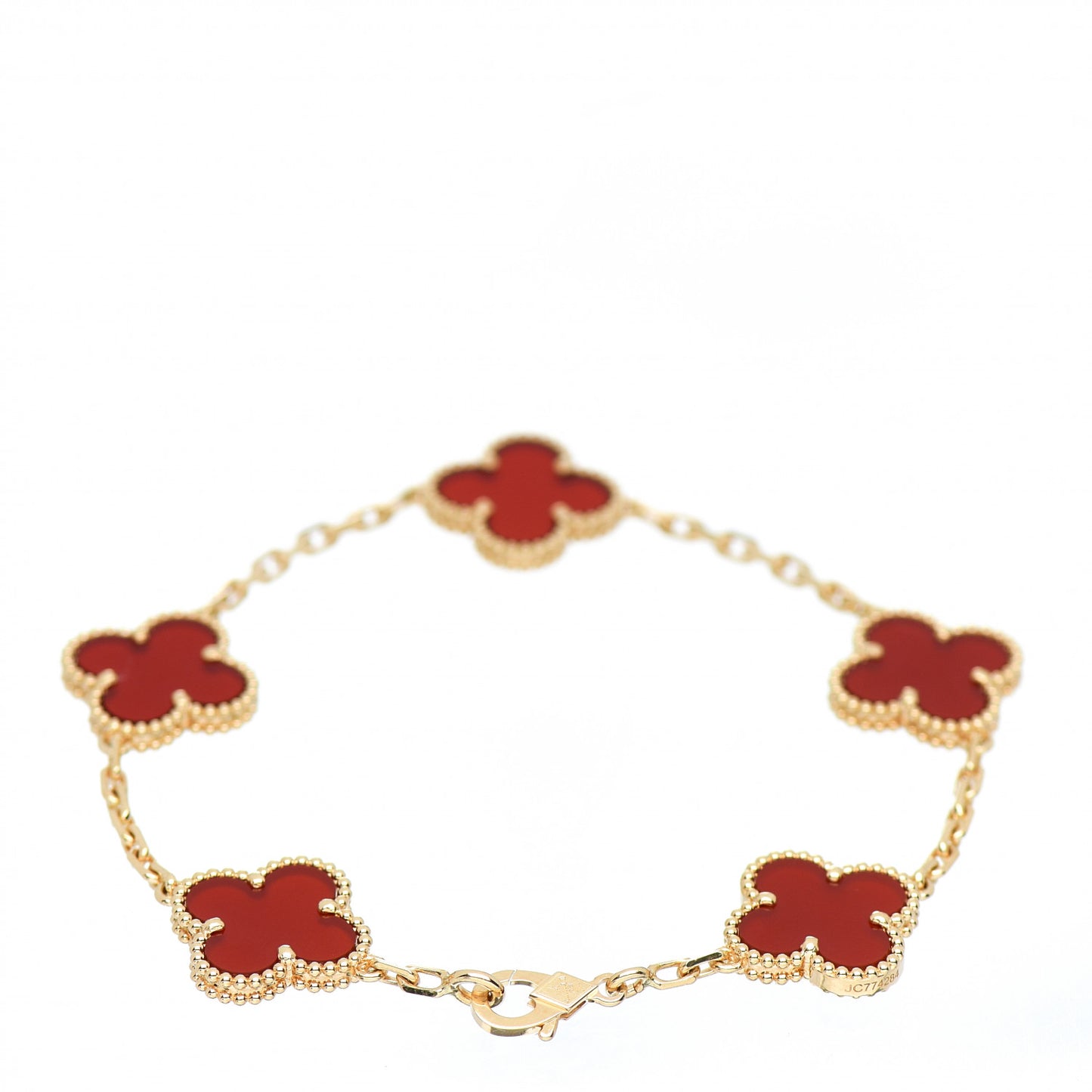 18K Yellow Gold Carnelian 5 Motifs Vintage Alhambra Bracelet