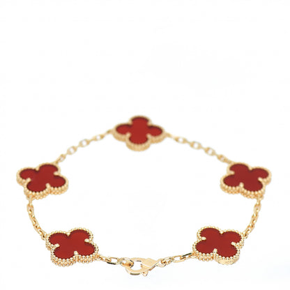 Van Cleef & Arpels 18K Yellow Gold Carnelian 5 Motifs Vintage Alhambra Bracelet 3 of 5