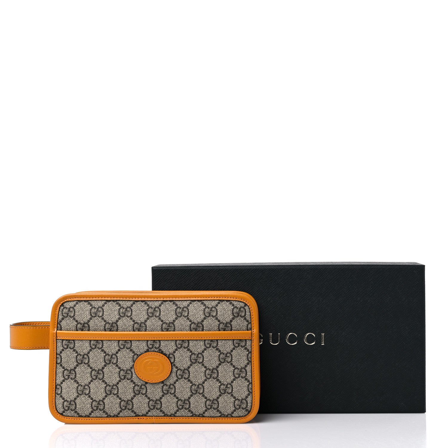 Gucci GG Supreme Monogram Textured Calfskin Retro Interlocking G Travel Pouch Beige Yellow 10 of 10