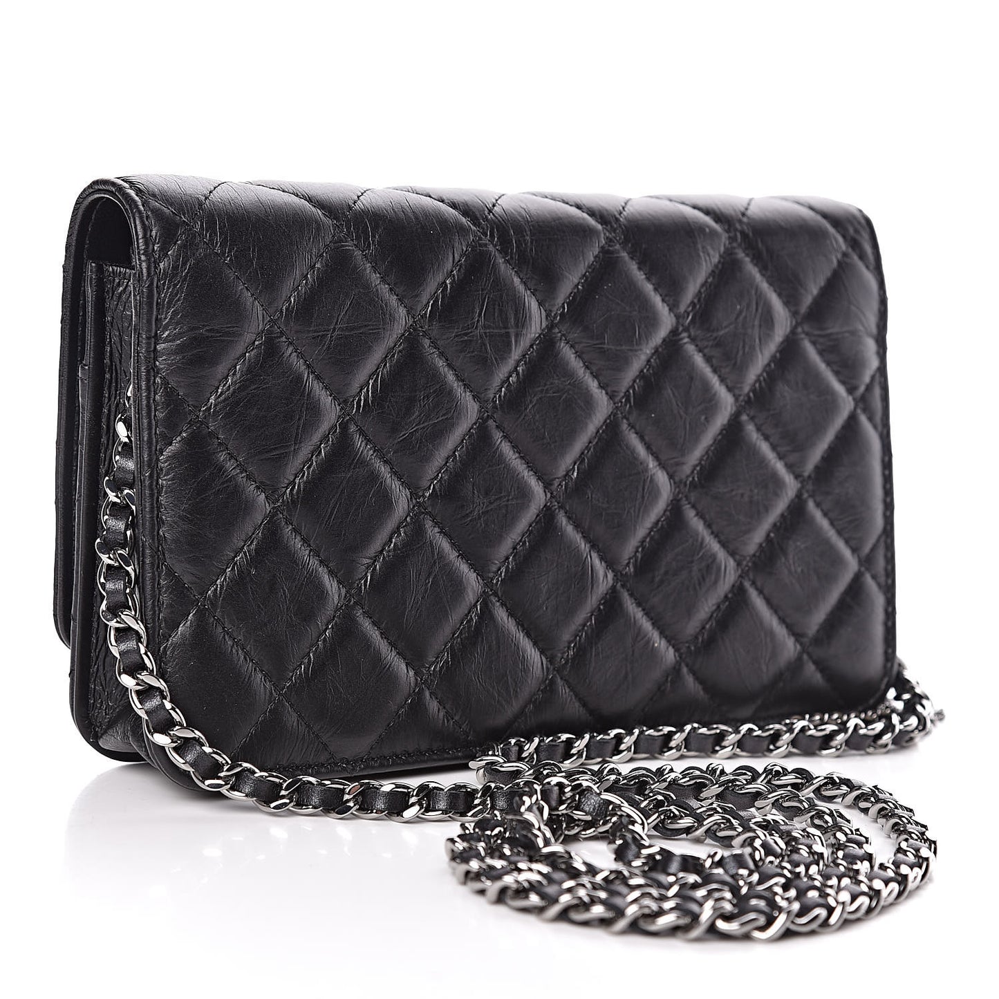 Aged Calfskin Quilted Tassel Wallet On Chain WOC Black