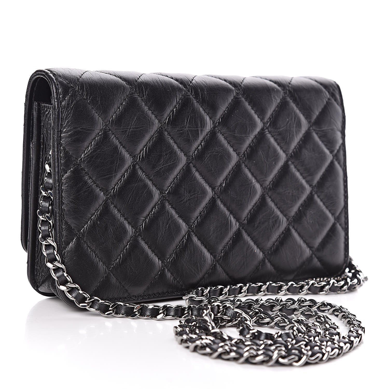 Chanel Aged Calfskin Quilted Tassel Wallet On Chain WOC Black 3 of 11