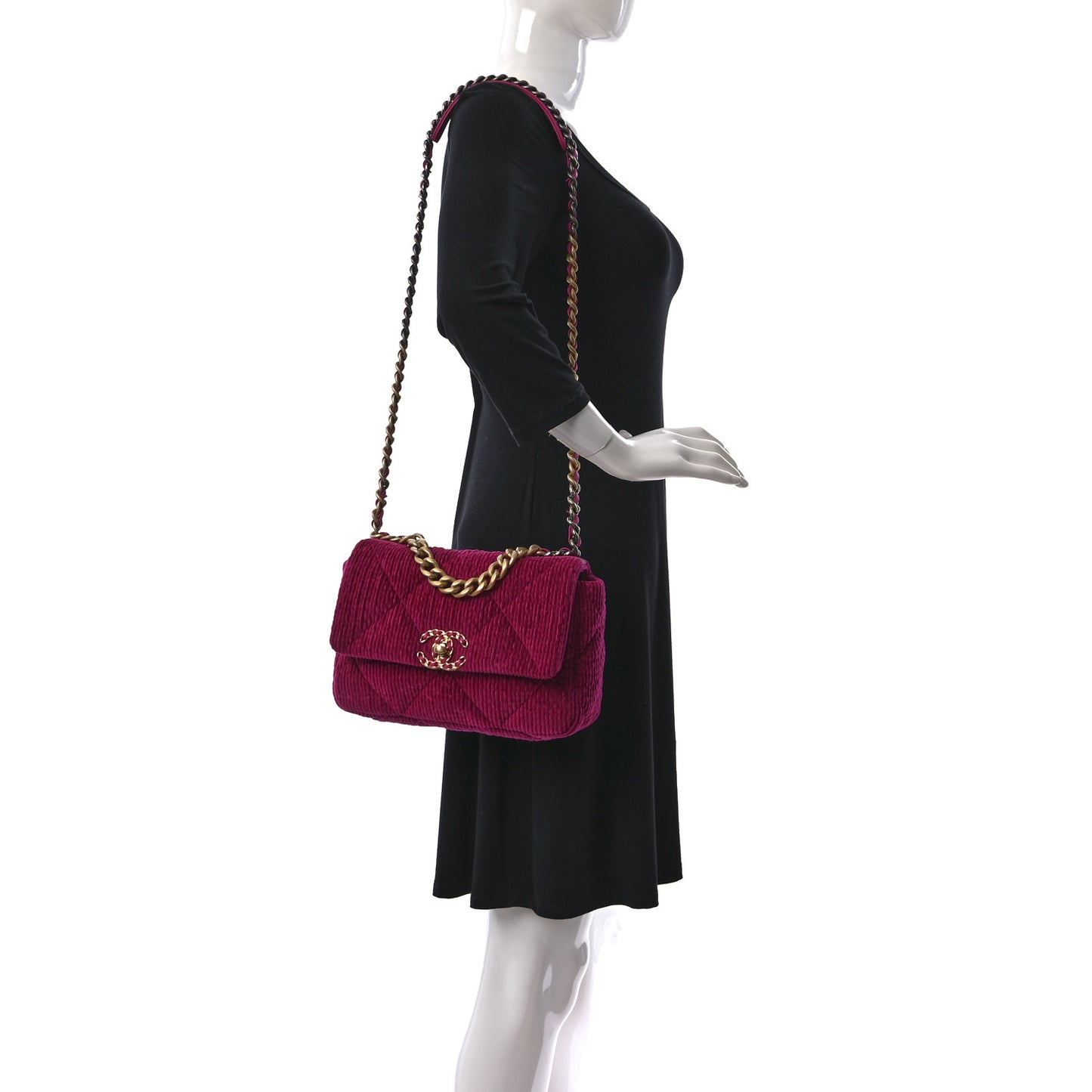 Corduroy Quilted Medium Chanel 19 Flap Dark Pink