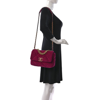Chanel Corduroy Quilted Medium Chanel 19 Flap Dark Pink 2 of 8