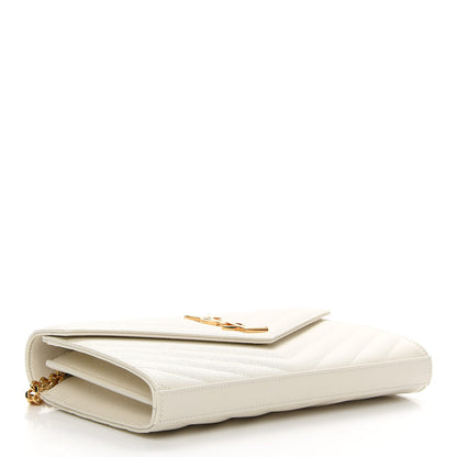Saint Laurent Grain De Poudre Matelasse Chevron Monogram Chain Wallet Crema Soft 4 of 9