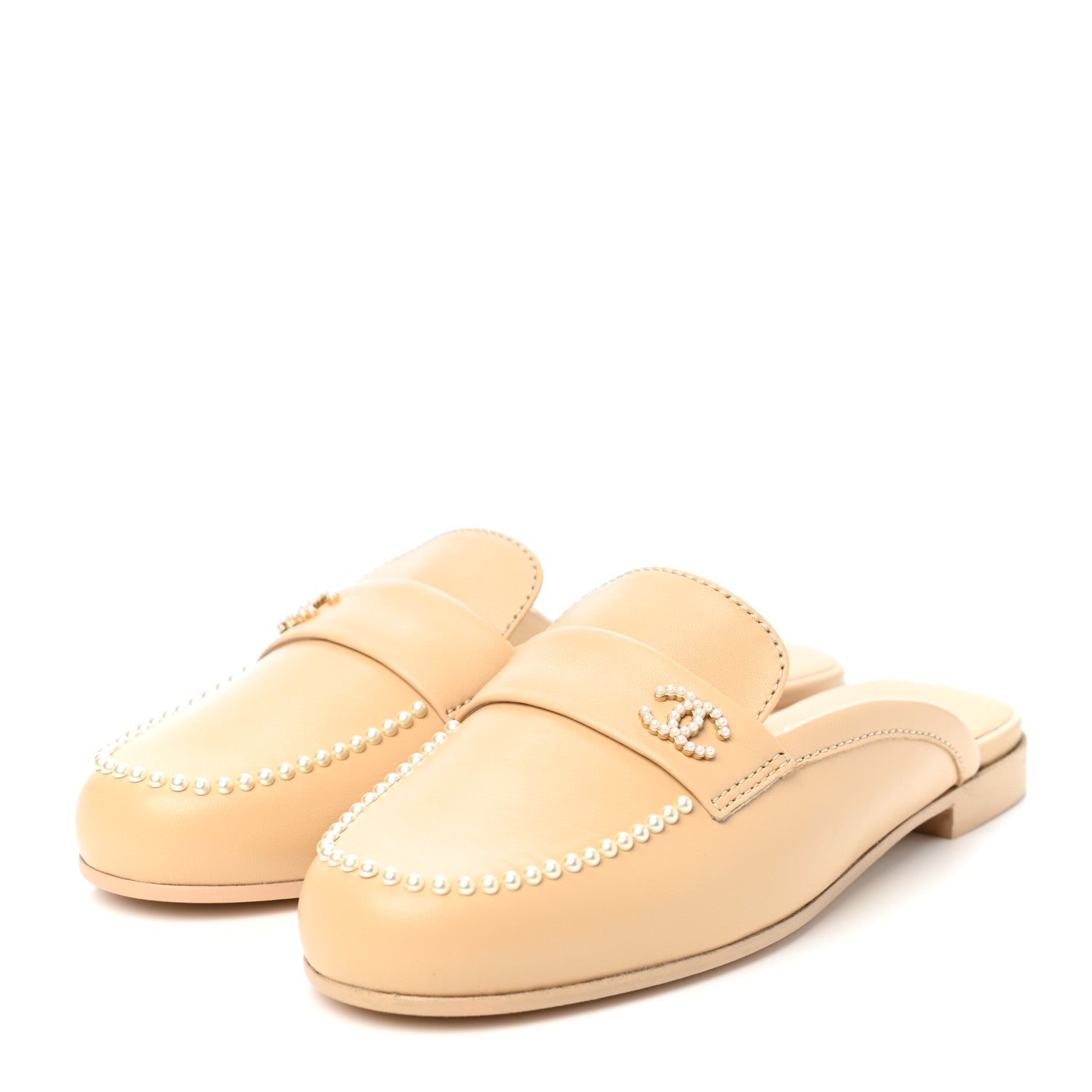 Chanel Lambskin Pearl CC Mules 36 Beige 3 of 8