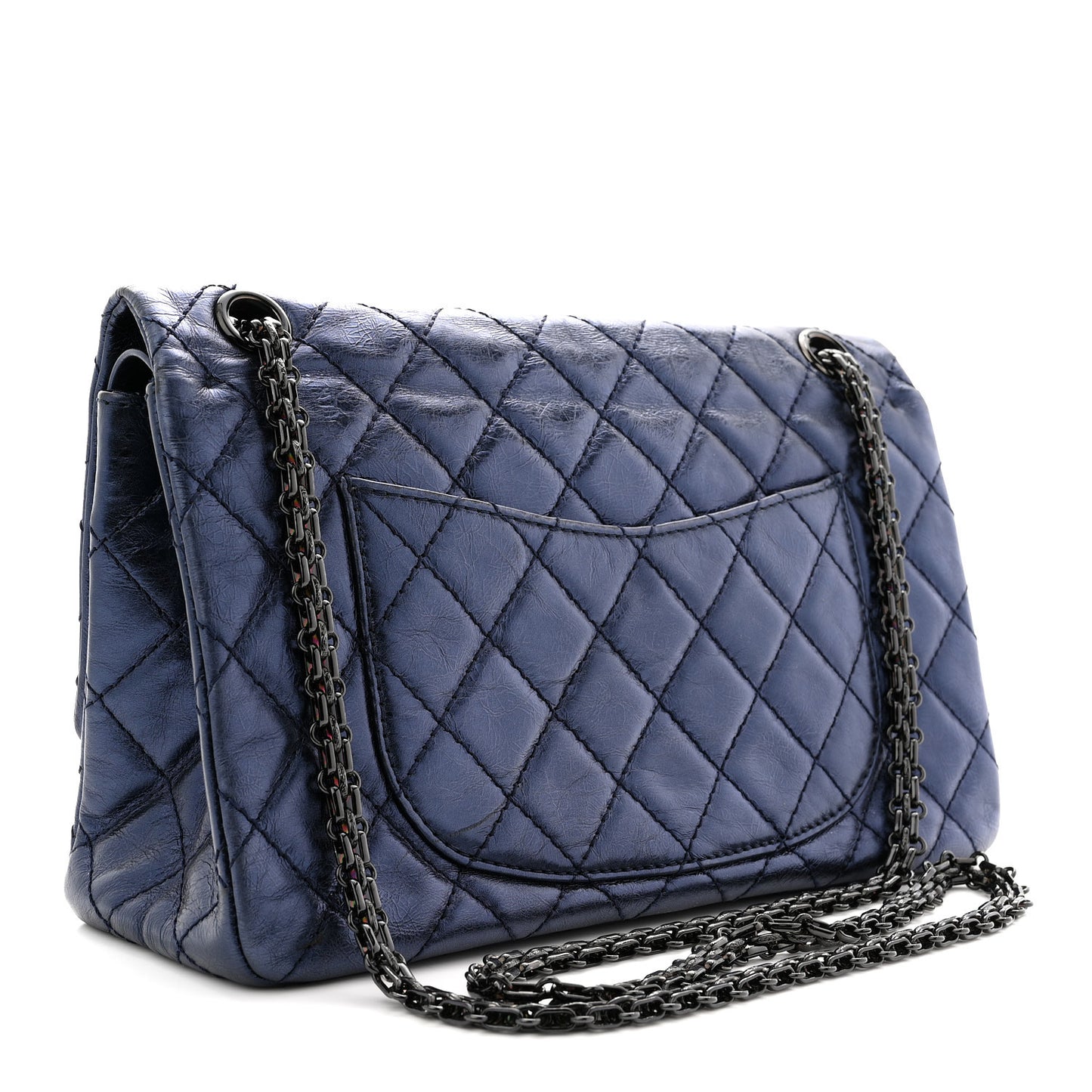 Metallic Aged Calfskin Quilted 2.55 Reissue 226 Flap Dark Navy Blue