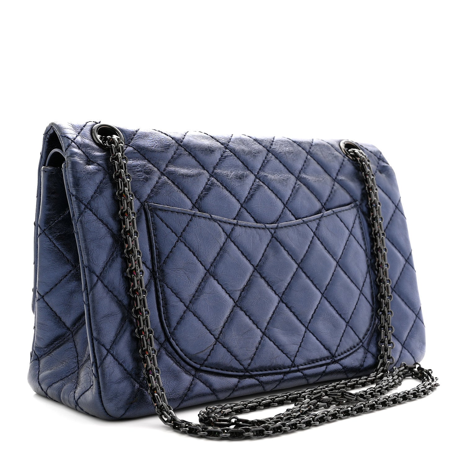 Chanel Metallic Aged Calfskin Quilted 2.55 Reissue 226 Flap Dark Navy Blue 3 of 10