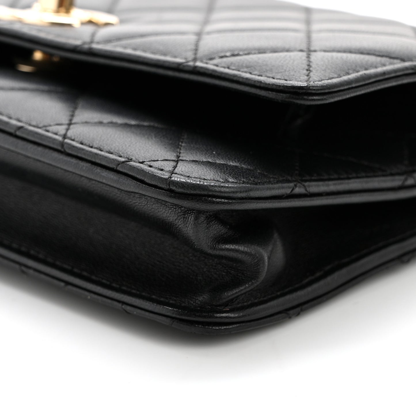 Lambskin Quilted Trendy CC Wallet On Chain WOC Black