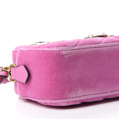 Gucci Velvet Matelasse Marquise Crystals Mini GG Marmont Chain Shoulder Bag Malva 6 of 10
