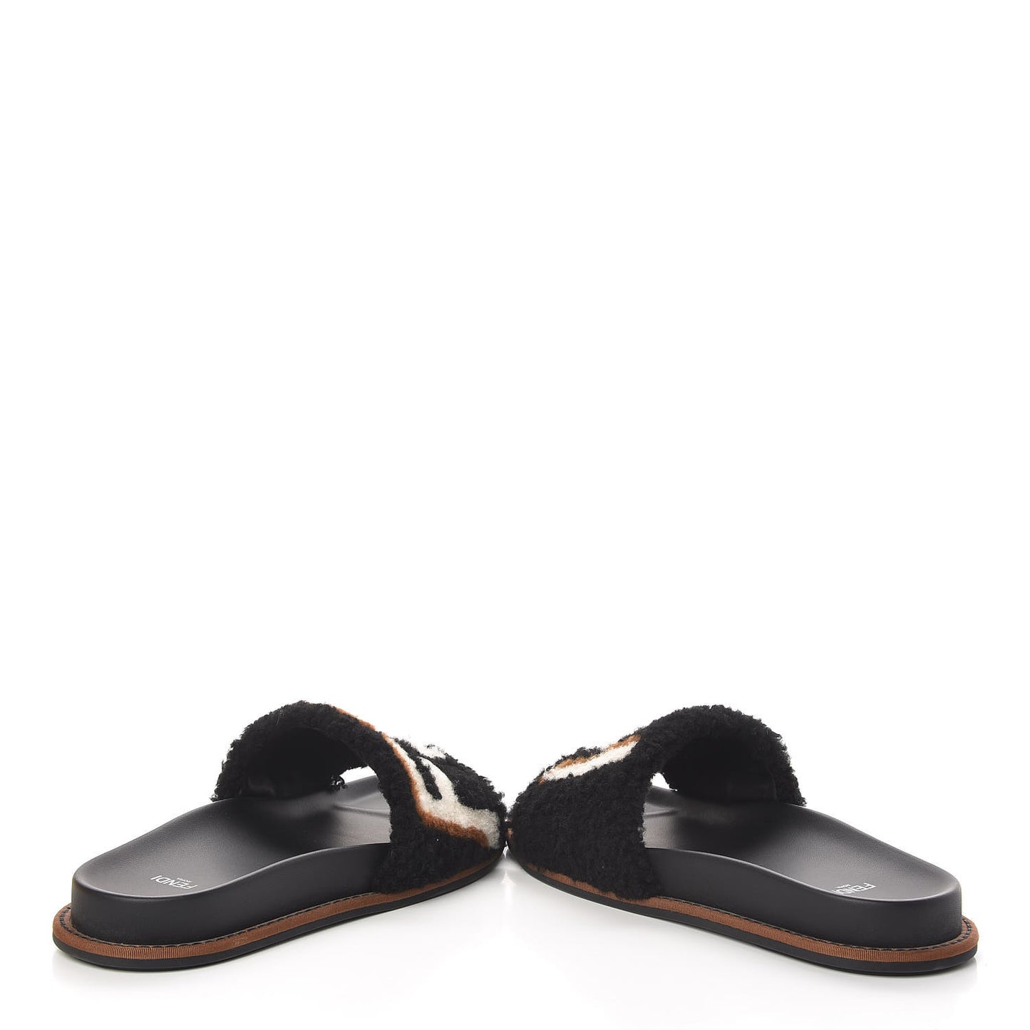 Shearling Logo Slide Sandals 39 Black Latte Brownie