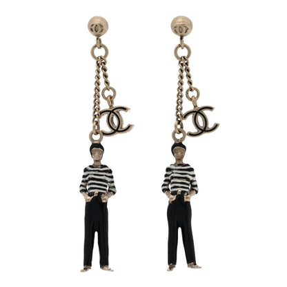 Chanel Crystal Enamel CC Doll Drop Earrings White Black Gold 1 of 4