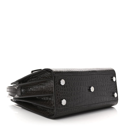 Saint Laurent Calfskin Crocodile Embossed Nano Sac De Jour Dark Brown 4 of 9