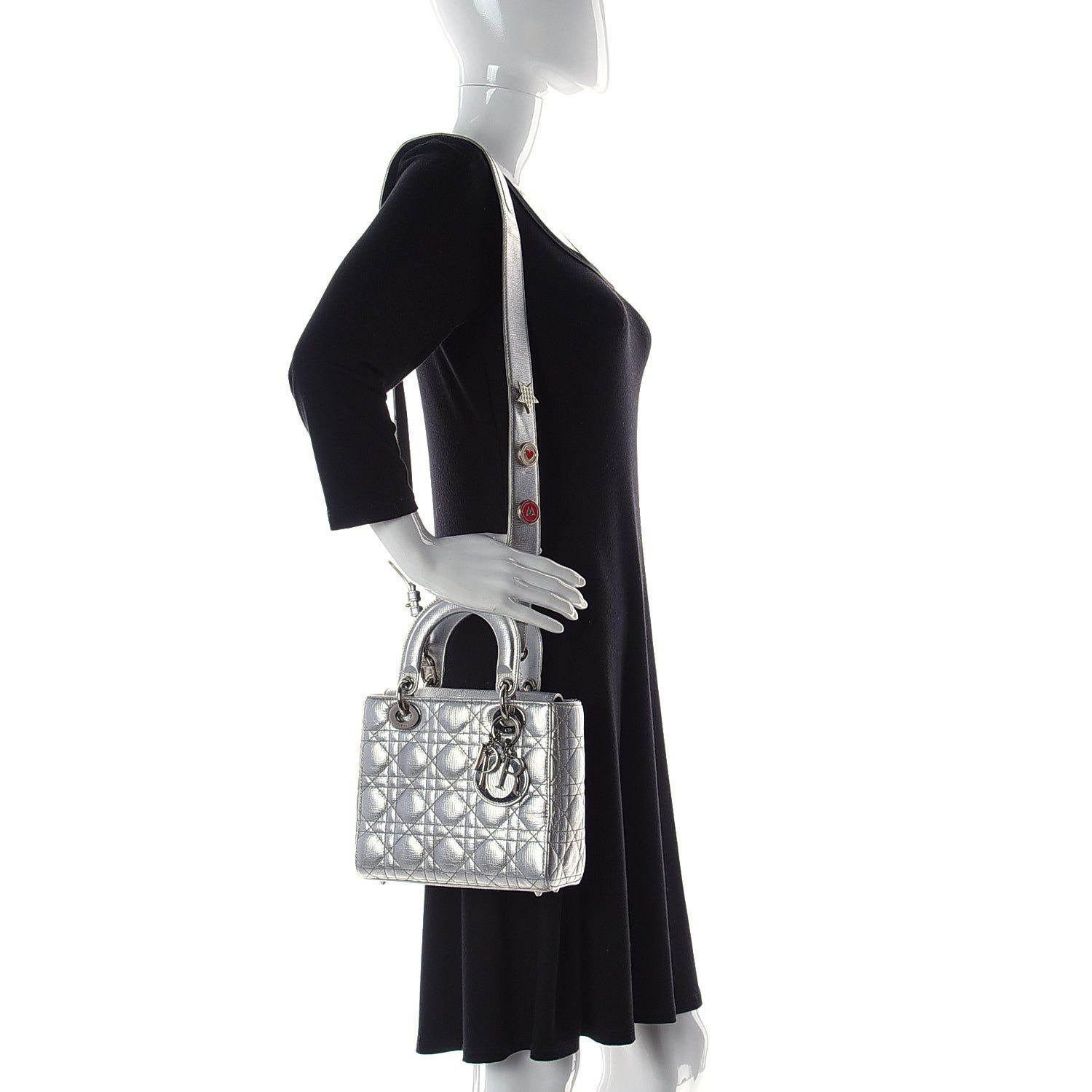 Christian Dior Metallic Grained Calfskin Cannage Small Lucky Badges My Lady Dior Silver 2 of 8