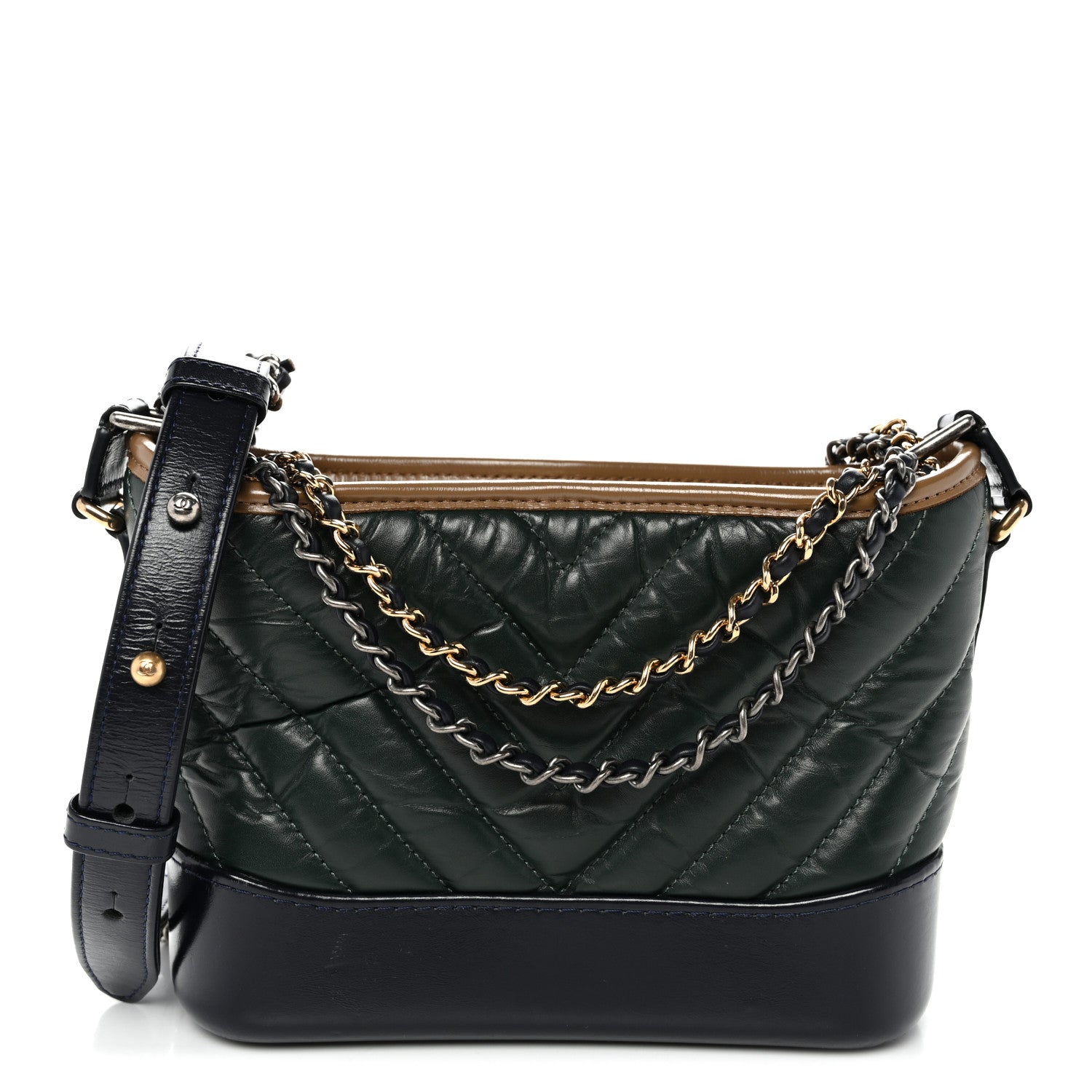 Chanel Aged Calfskin Chevron Quilted Small Gabrielle Hobo Green Black 1 of 10