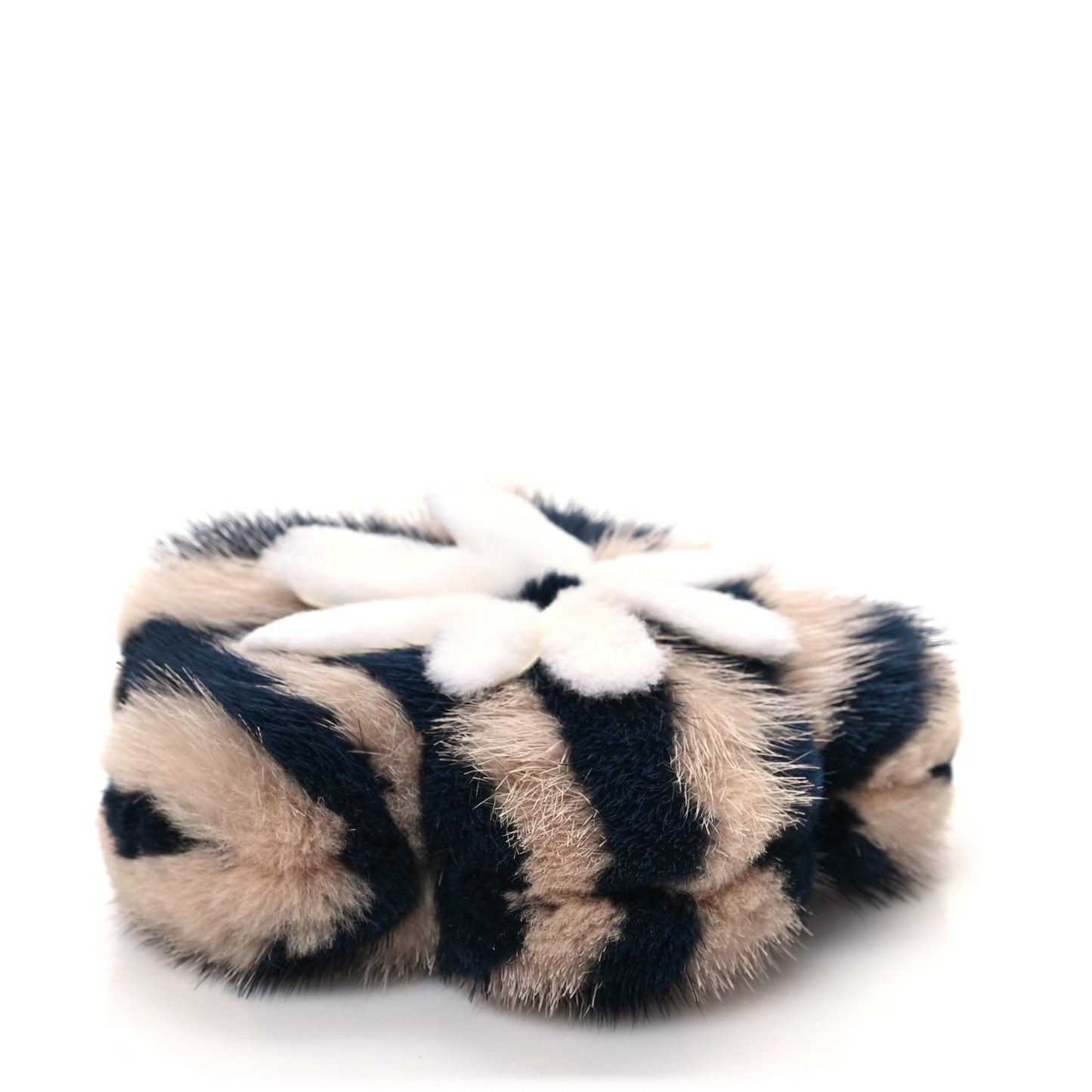 Mink Fur Vitello Dolce Pequin Flowerland Bag Charm Navy White