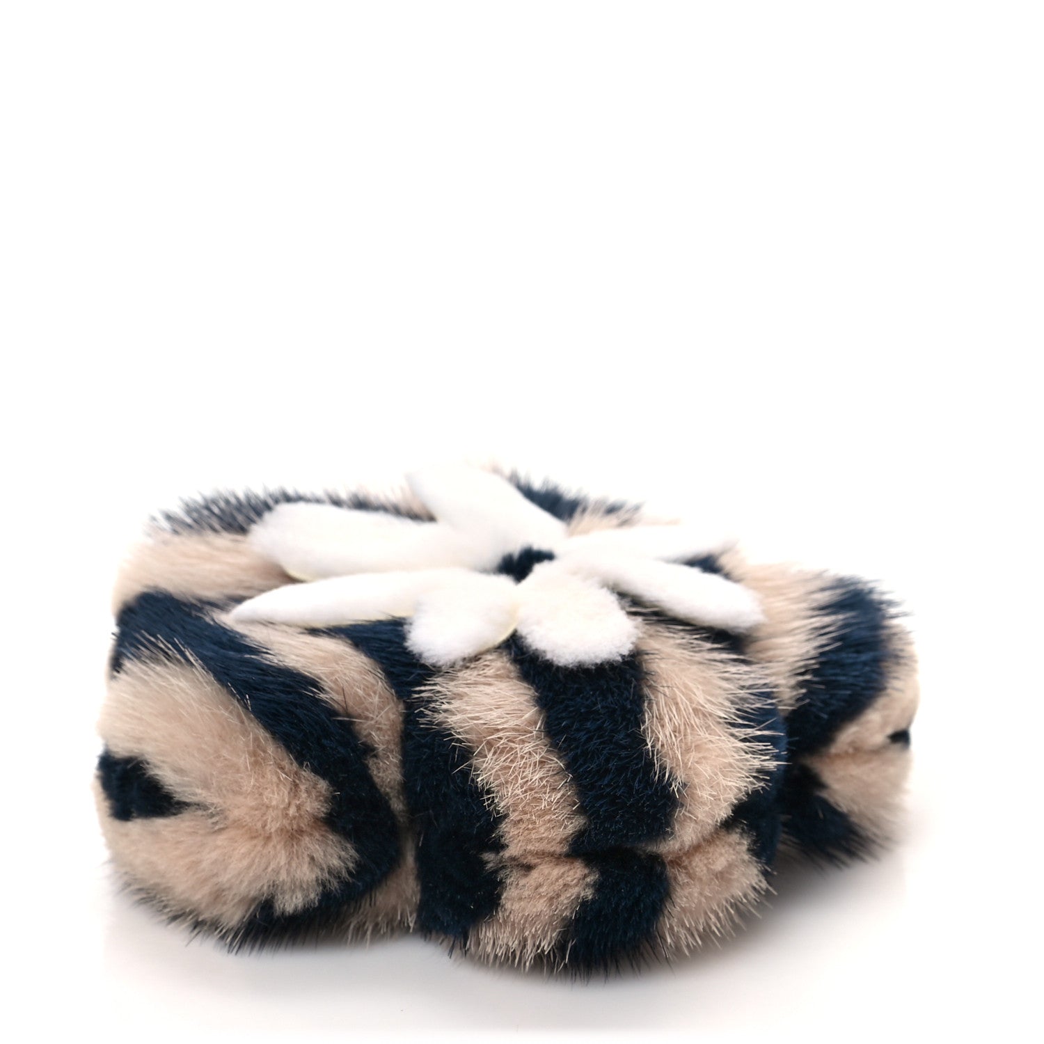 Fendi Mink Fur Vitello Dolce Pequin Flowerland Bag Charm Navy White 4 of 5