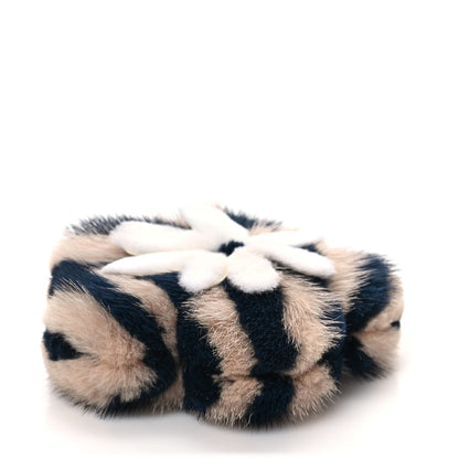 Fendi Mink Fur Vitello Dolce Pequin Flowerland Bag Charm Navy White 4 of 5