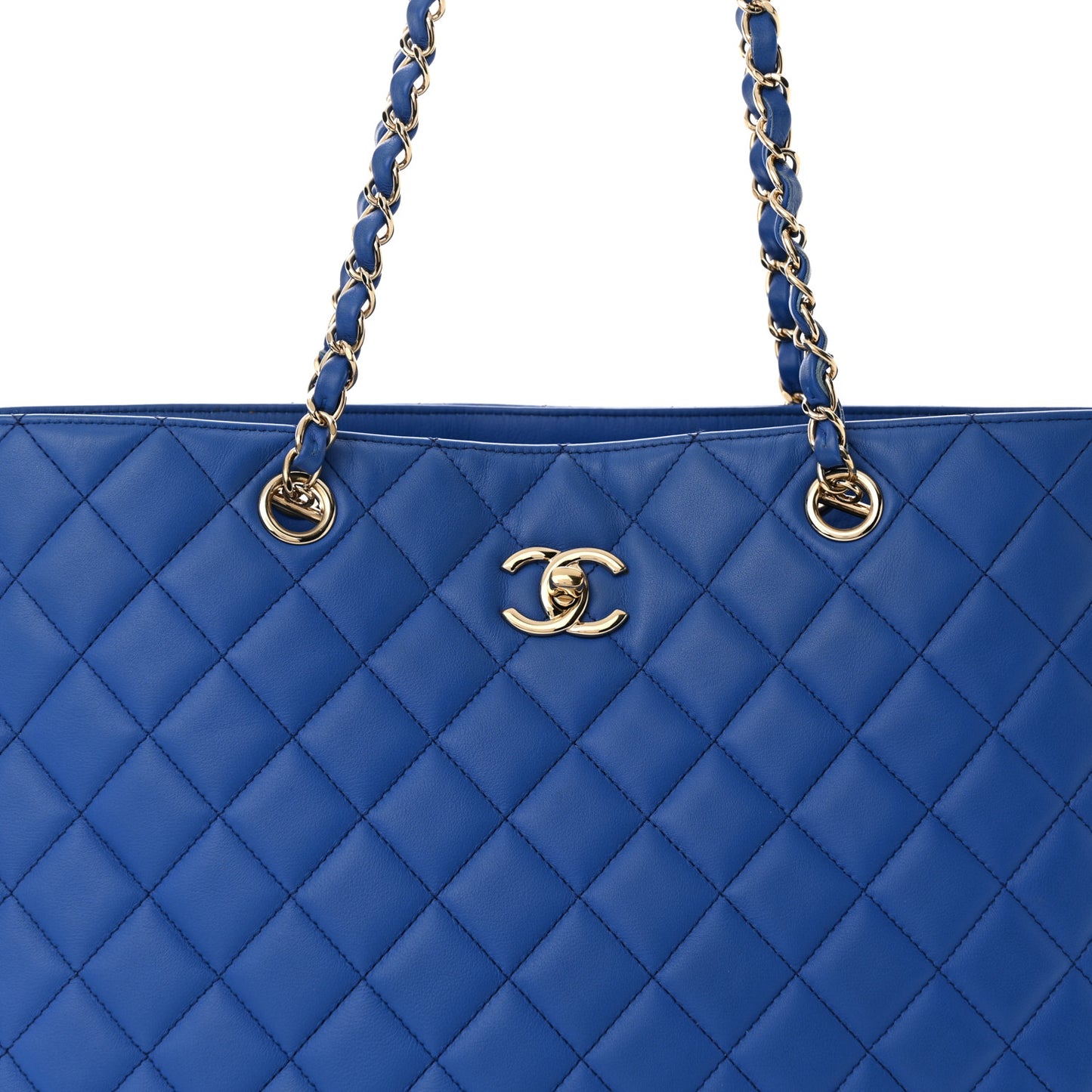 Calfskin Quilted Large Classic Shopping Tote Blue