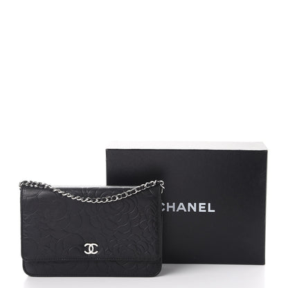 Chanel Lambskin Camellia Embossed Wallet On Chain WOC Black 14 of 14