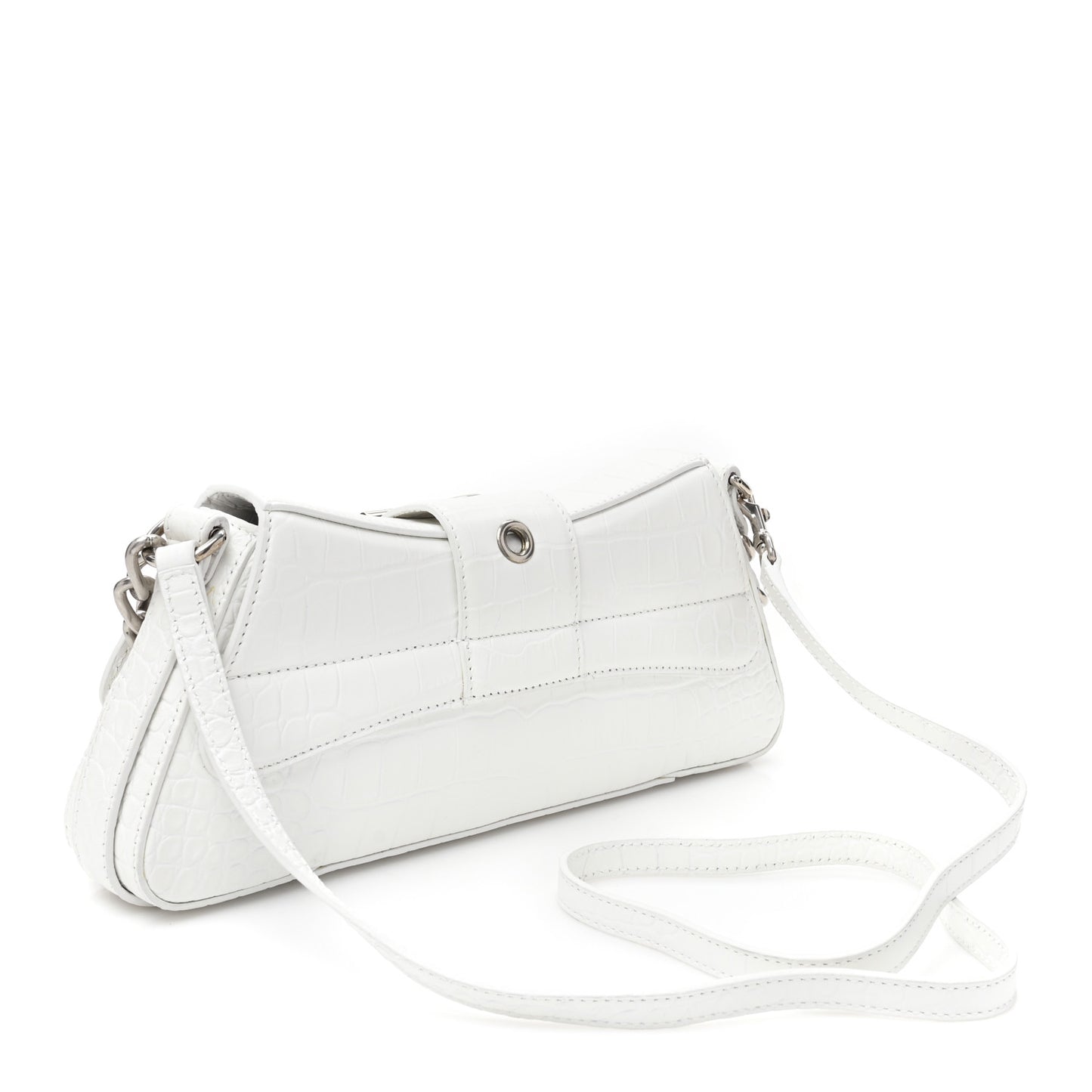 Calfskin Crocodile Embossed Small Lindsay Shoulder Bag Optic White