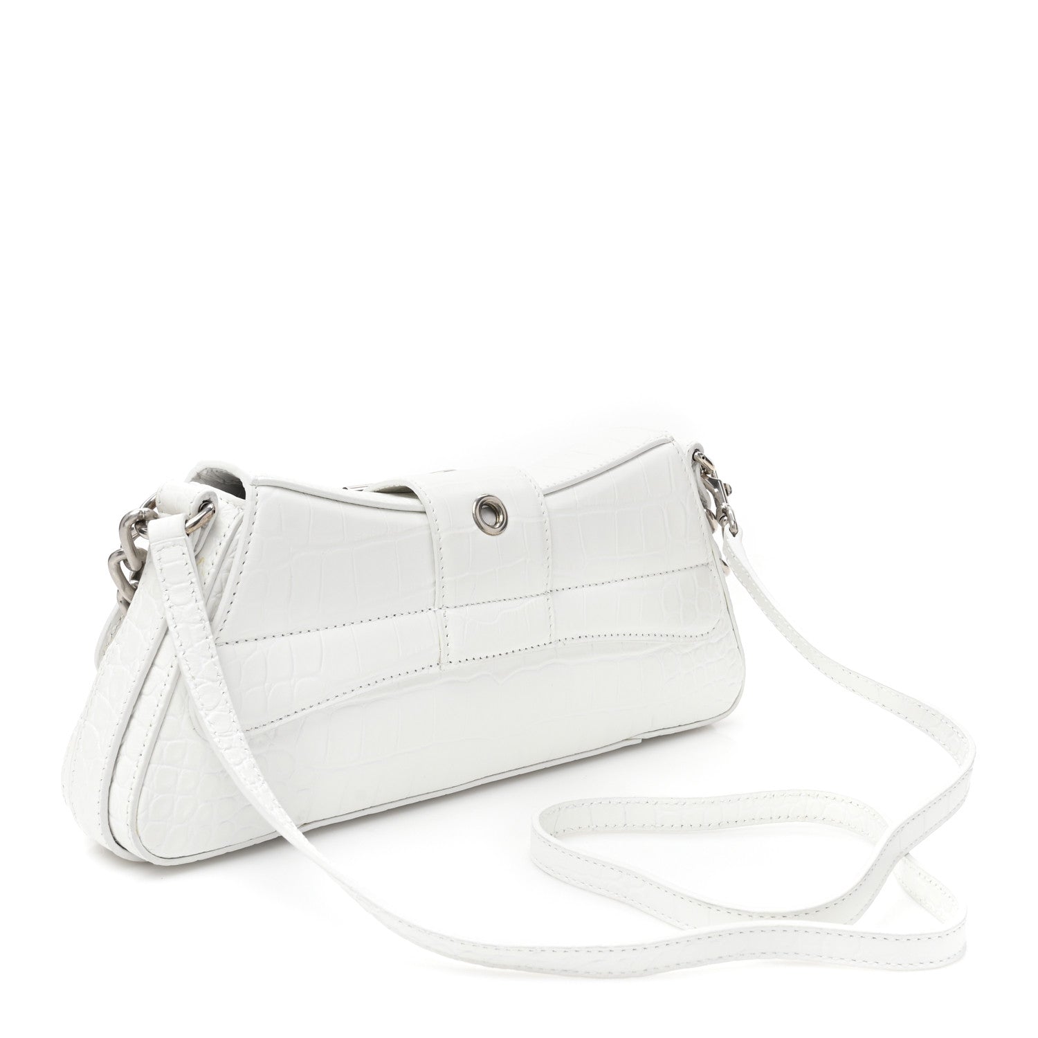 Balenciaga Calfskin Crocodile Embossed Small Lindsay Shoulder Bag Optic White 3 of 11